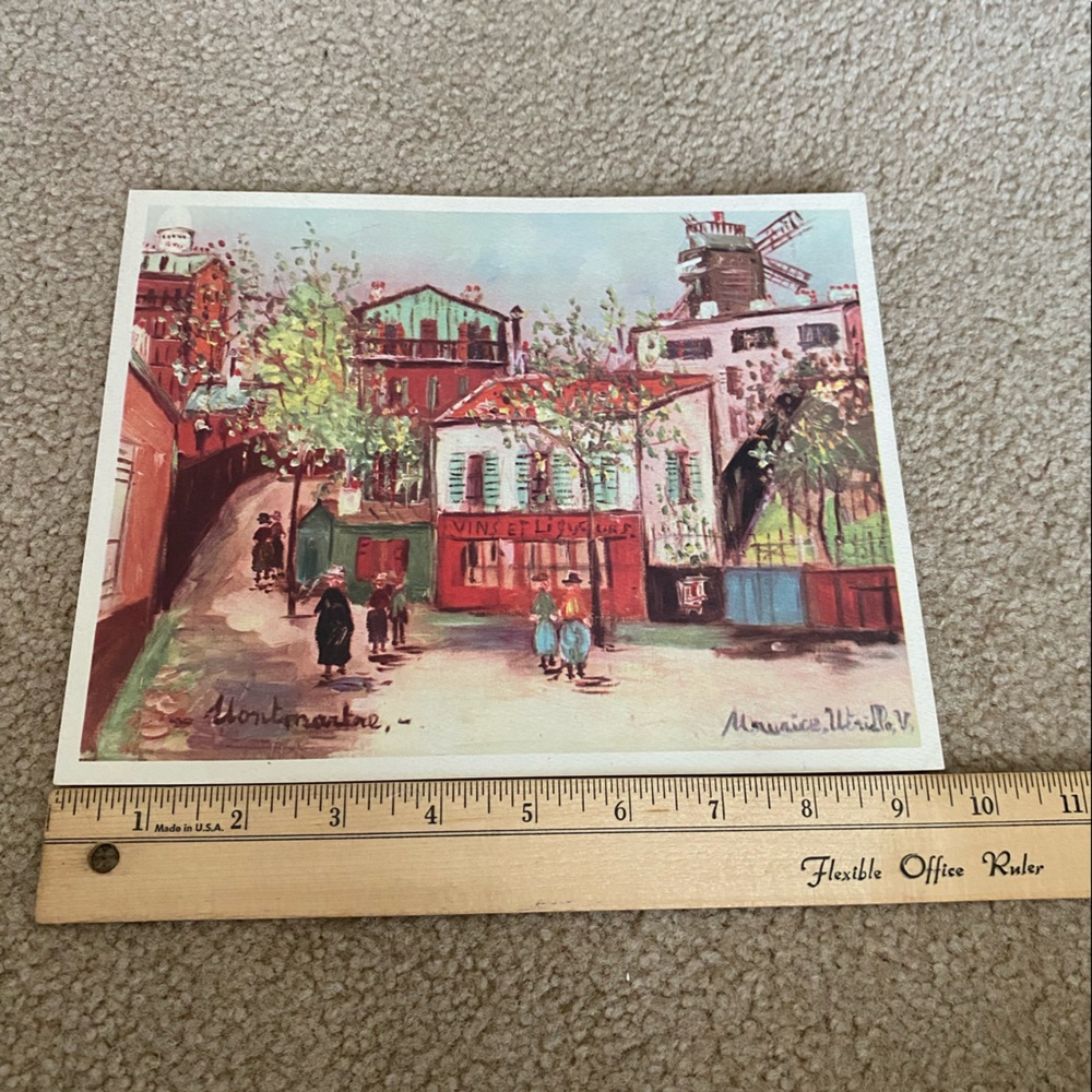 Maurice Utrillo Montmartre vintage cir 1950s watercolor print windmill 7.5 x 9.5 - Picture 8 of 8